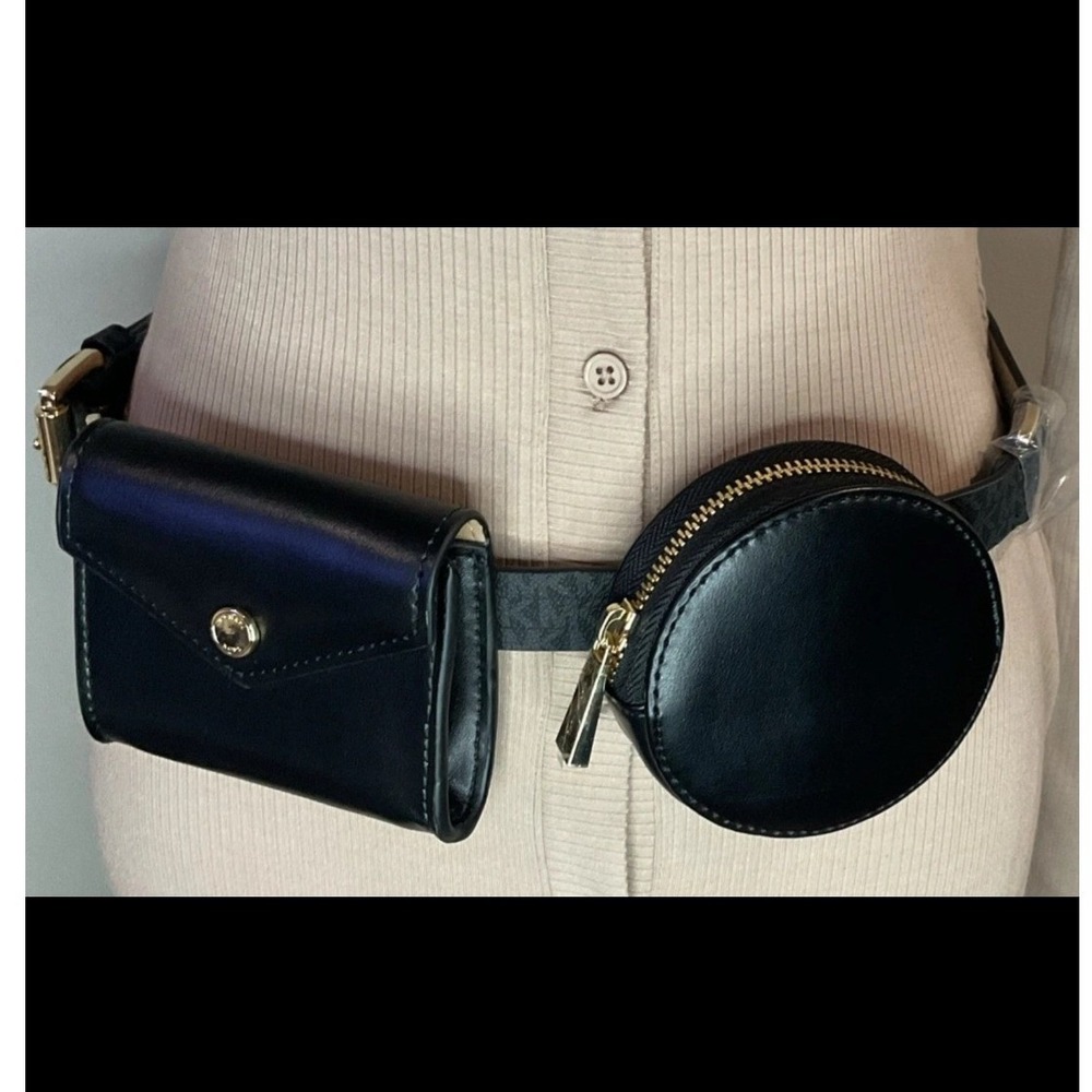 Michael Kors Black Leather Double Pouch Belt Bag 556274 Gold Hardware S/M